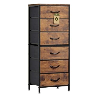 WLIVE Tall Dresser for Bedroom, 6 Drawer Dressers & Chests of Drawers, Fabric Dresser for Closet, Night Stand with Metal Frame, Storage Tower with Fabric Bins, Wood Top, Rustic Brown Wood Grain Print - Amazon product rated Grade A
