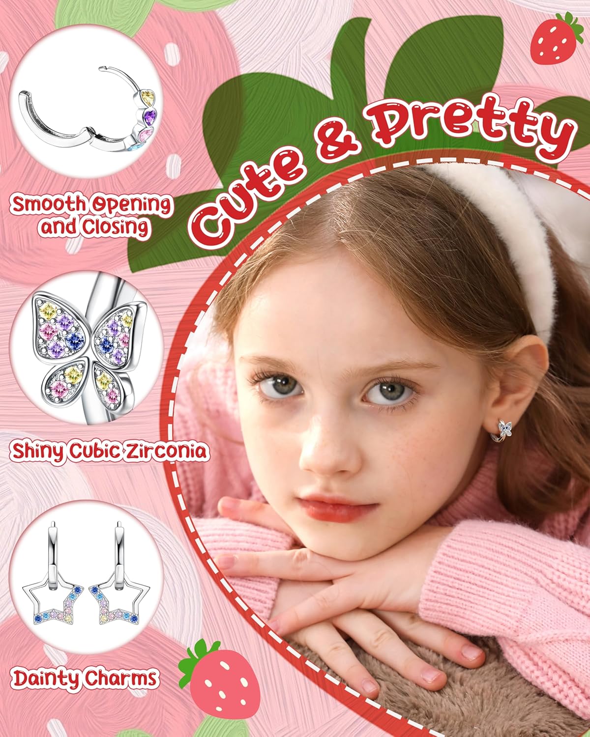 BESTEEL Hypoallergenic Stud Hoop Earrings for Girls Women Surgical Steel Flat Back Earrings Cute Kids Earring Colorful Cubic Zirconia Earring Set for Sensitive Ears - Image 3