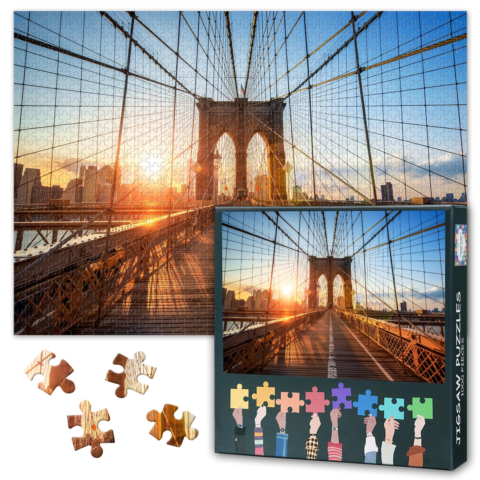 1000 Piece Jigsaw Puzzle Brooklyn Bridge NYC Skyline Puzzle for Adults New York Landmark Wall Decor Gift Idea 27.5x19.7 Inch