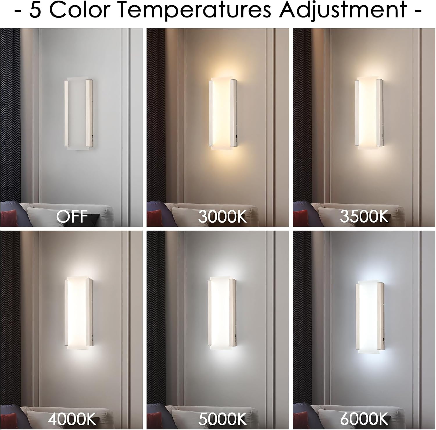Aipsun Hardwired Wall Sconces Set of Two 28W 3-Level Dimming LED 3000K 3500K 4000K 5000K 6000K Modern Brushed Nickel Wall Mount Light for Living Room Bedroom Hallway image 3