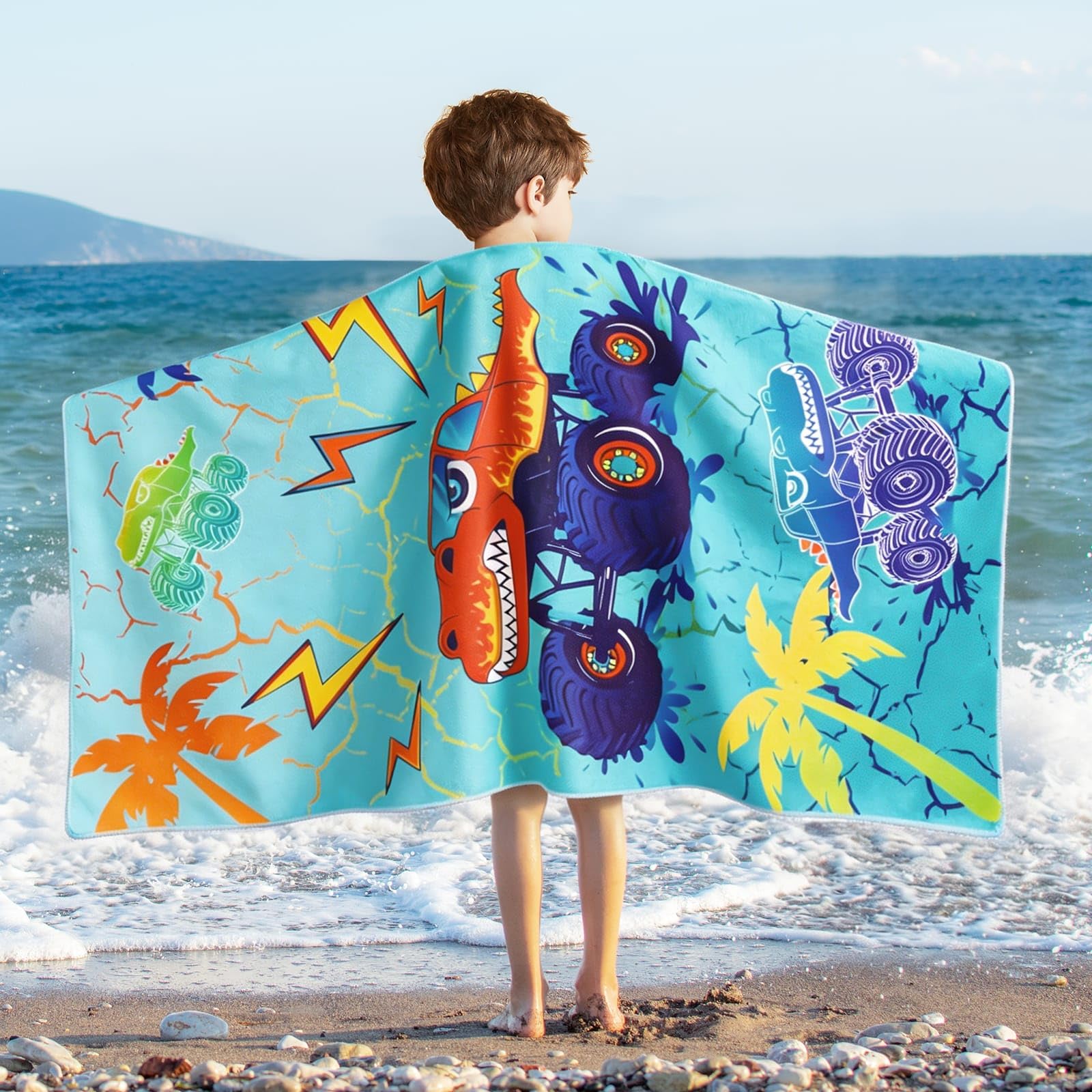 WERNNSAI Beach Towel for Kids, 76 x 150cm Monster Quick Dry Sand Free Pool Towel for Boys Super Absorbent Bath Pool Camping Travel Towel Soft Beach Blanket Bath Shower Towel