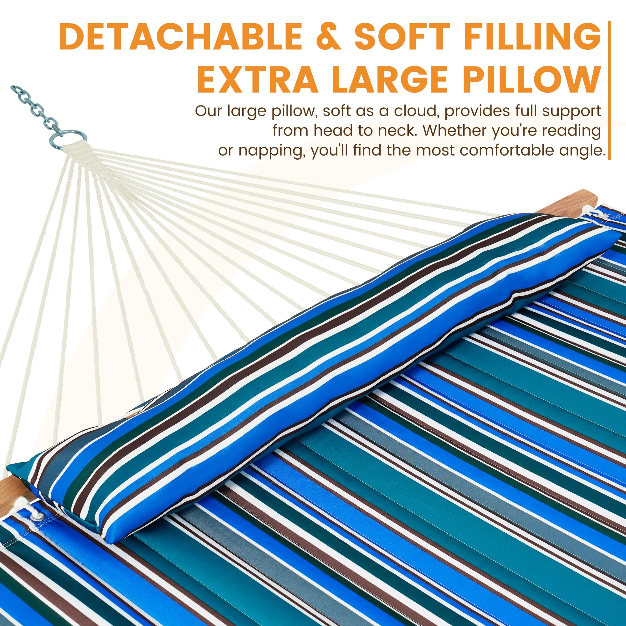 Lazy Daze Hamaca doble de tela acolchada de 12 pies con barras separadoras y almohada desmontable, hamaca para 2 personas para patio al aire libre, patio, piscina, capacidad de peso de 450 libras,