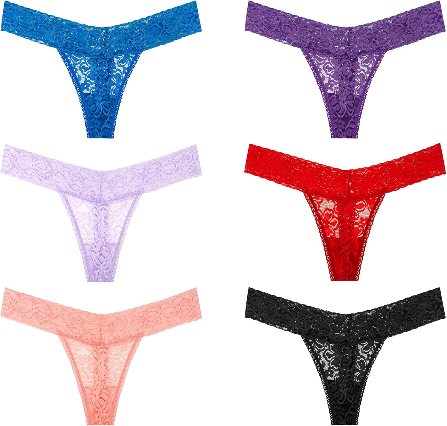 Pack 6 Seamless Lace Thongs for Women Plus Size Breathable Panties Low Rise T-back Stretch Cotton No Show Underwear - Image 6