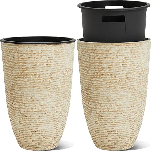 WORTH Garden 2-Pack 21" H. Beige Tall Planters with Inside