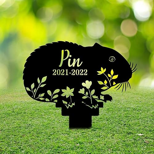 Miniatura 1 de Personalized Hamster Memorial Sign Yard Stakes Grave Flower Guinea Pig Marker Cemetery Decor Custom Metal Sign 12x12 inches Black Power Coated