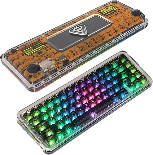 NACODEX Teclado acrílico de cristal transparente 65% con montaje de junta, teclas PBT de perfil MDA  Interruptor suave de 1.46 oz MX Ice Sea Spirit