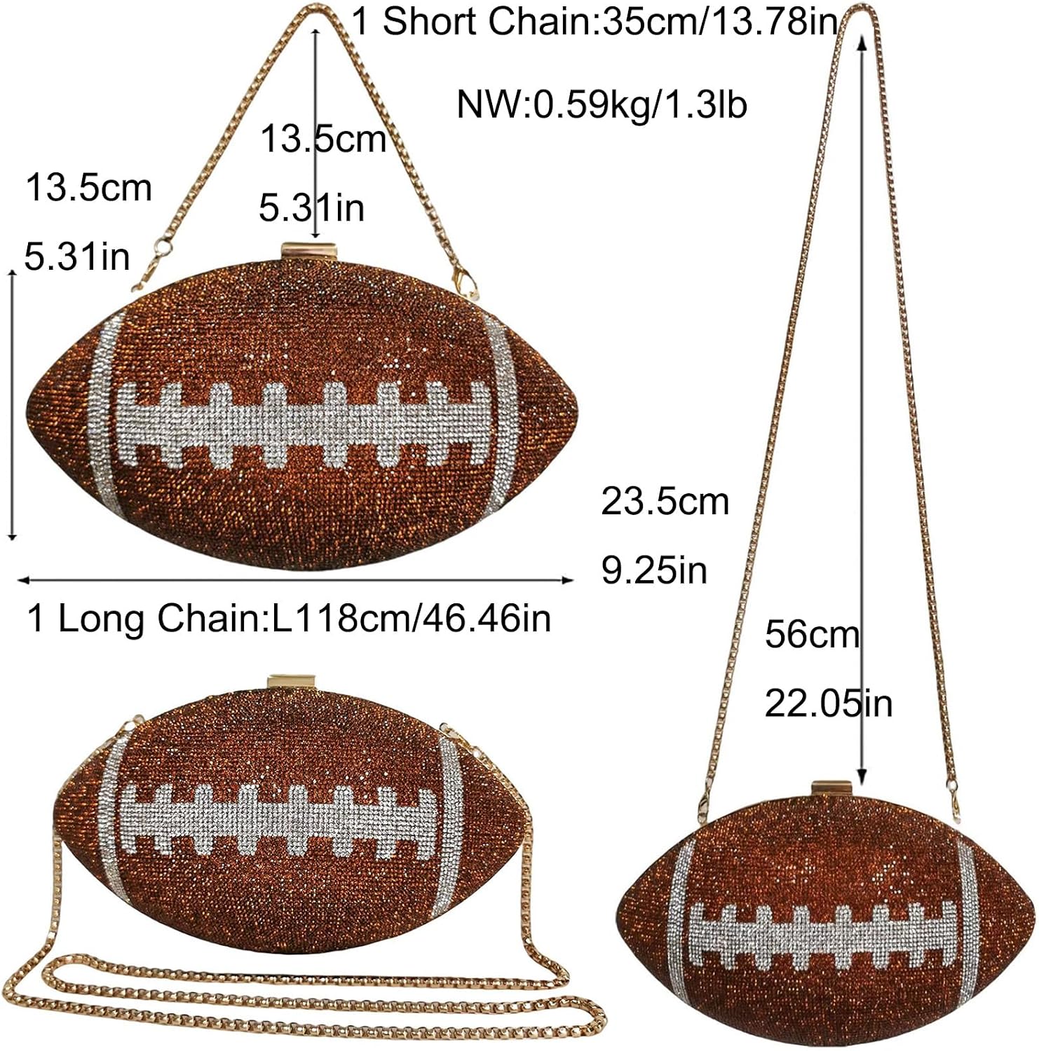 Women Unique Novelty Football Purse, Ball Shaped Handbag Crossbody Shoulder Bag