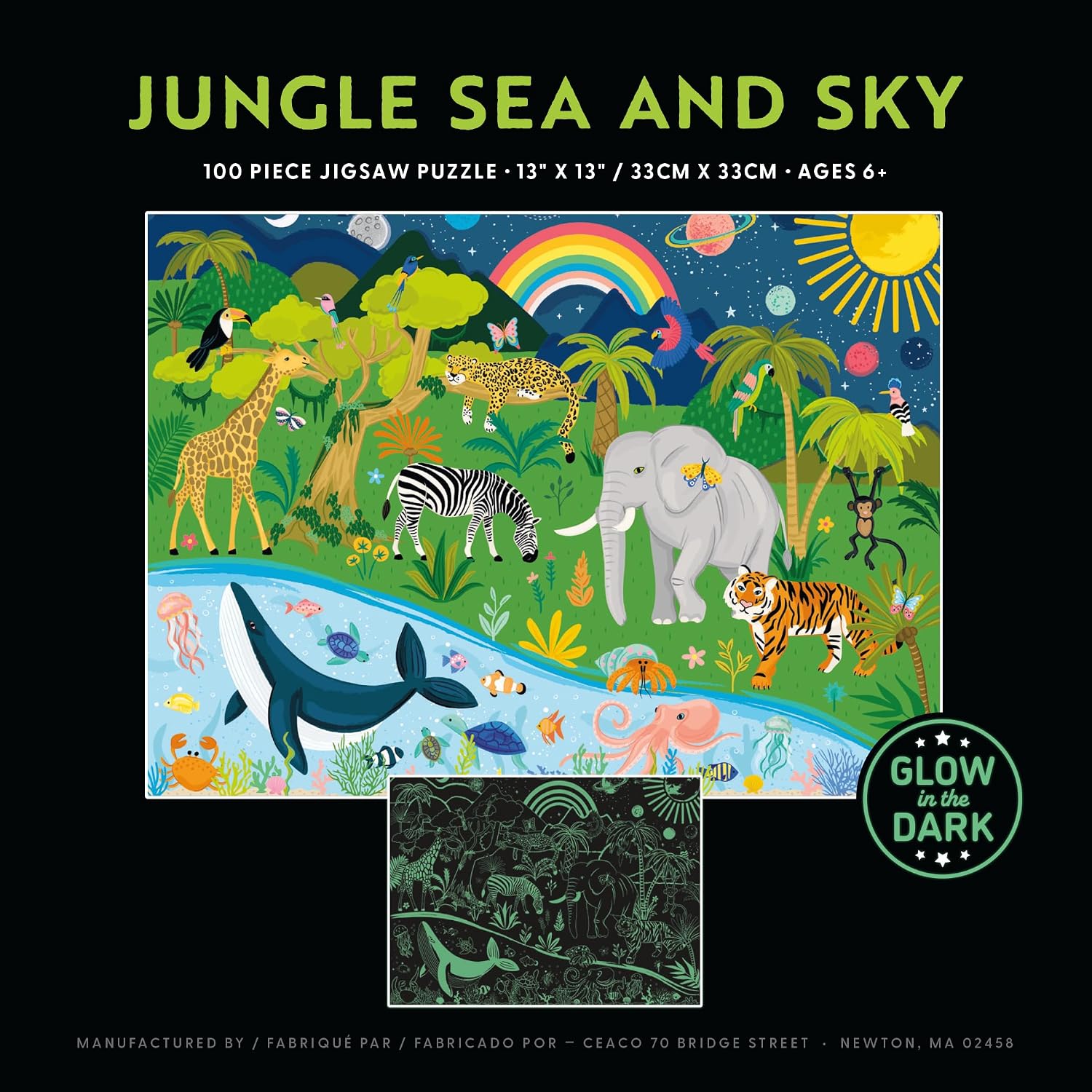 Ceaco - Glow in The Dark - Jungle, Sea & Sky - 100 Piece Jigsaw Puzzle