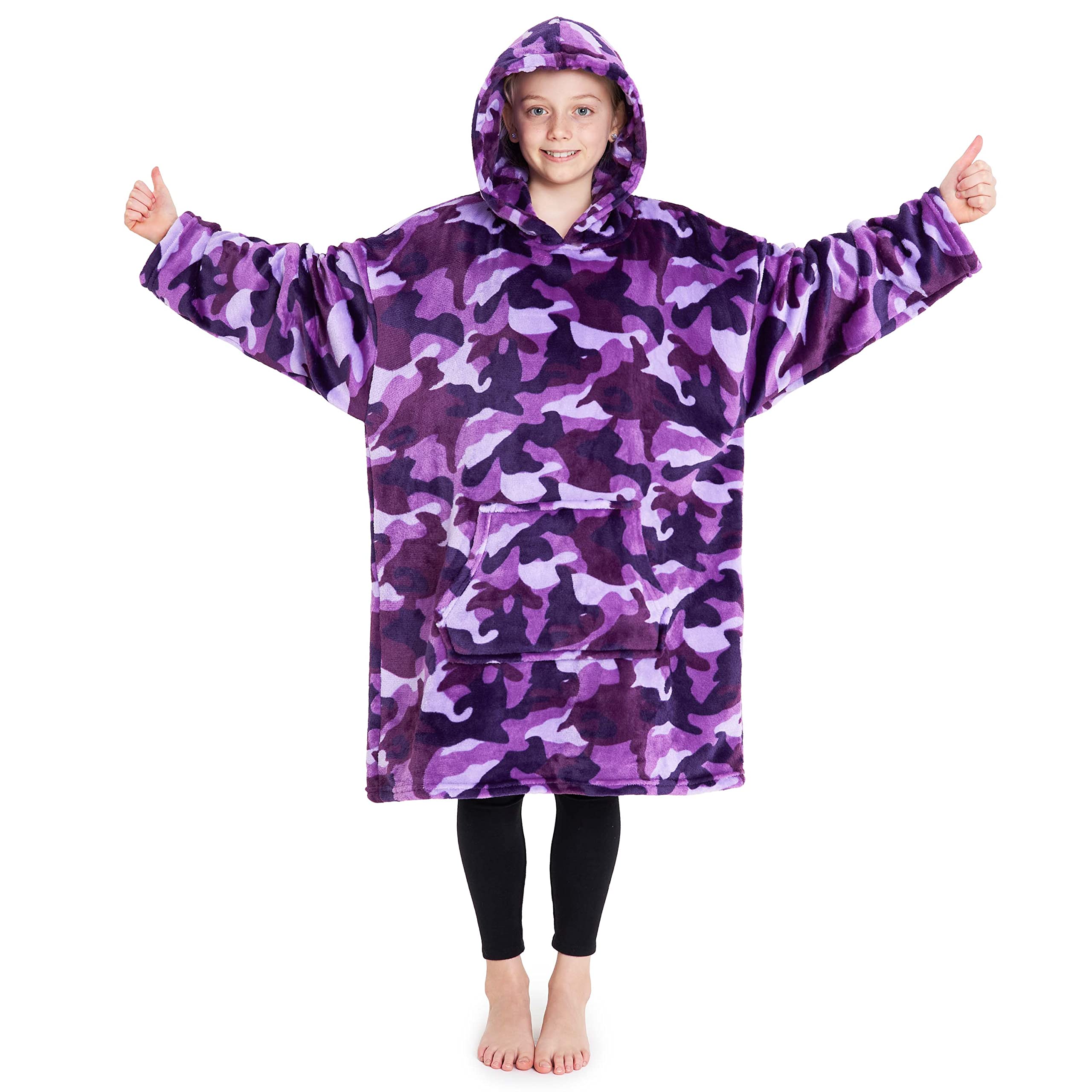 Hoodie Blanket for Girls & Teenagers Sloth Fleece Wearable Blanket Warm Camo Oversized Hoodie with Cosy Sherpa Hood Loungewear Gifts