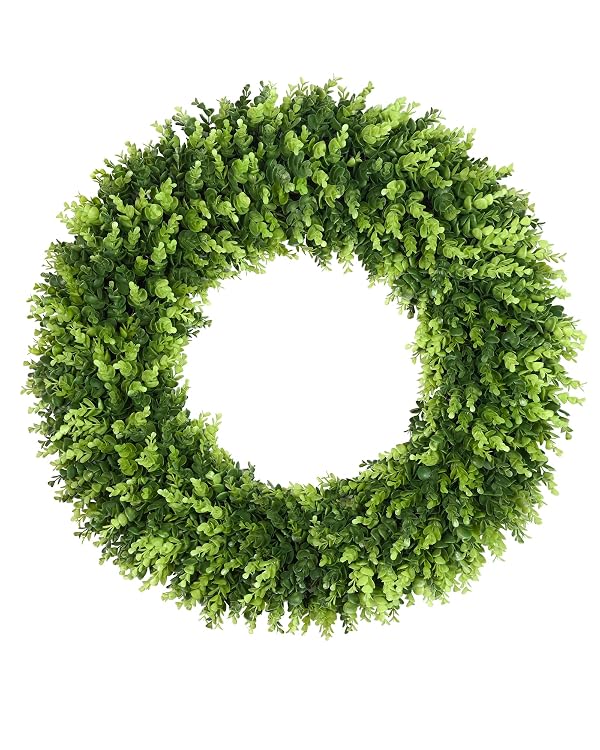 DDHS 32 inch Boxwood Wreath, Artificial Large Summer Wreaths for Front Door with Yellow Cloth can DIY Shaped, Spring or Summer Wreaths for Hanging in the Shop, Farmhouse, Roof Green Wreath Decoration by DDHS - Used condition - US$74.89