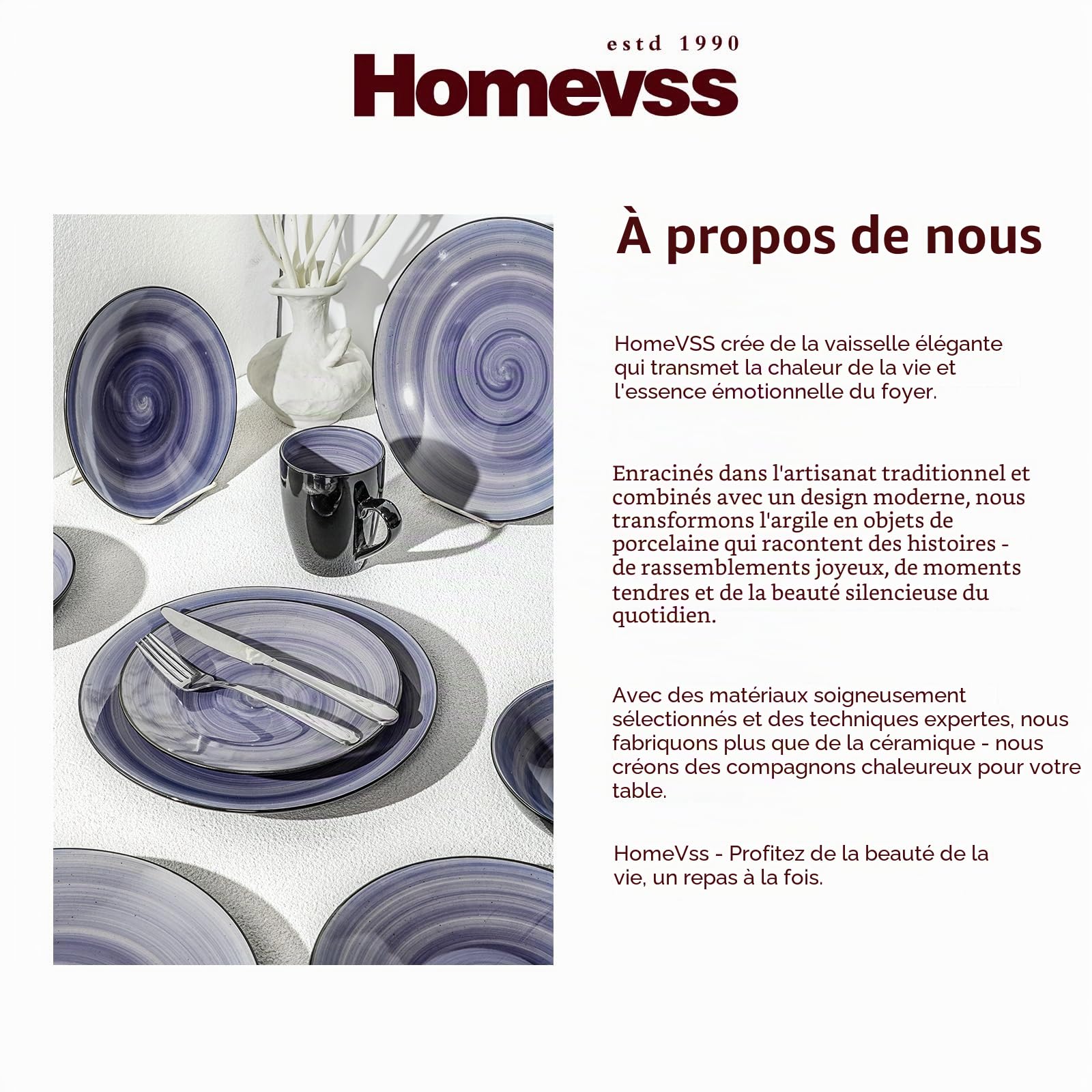 HomeVSS Sonoma Service de table 16 pièces en grès extérieur noir + intérieur peinture à la main (bleu roi)