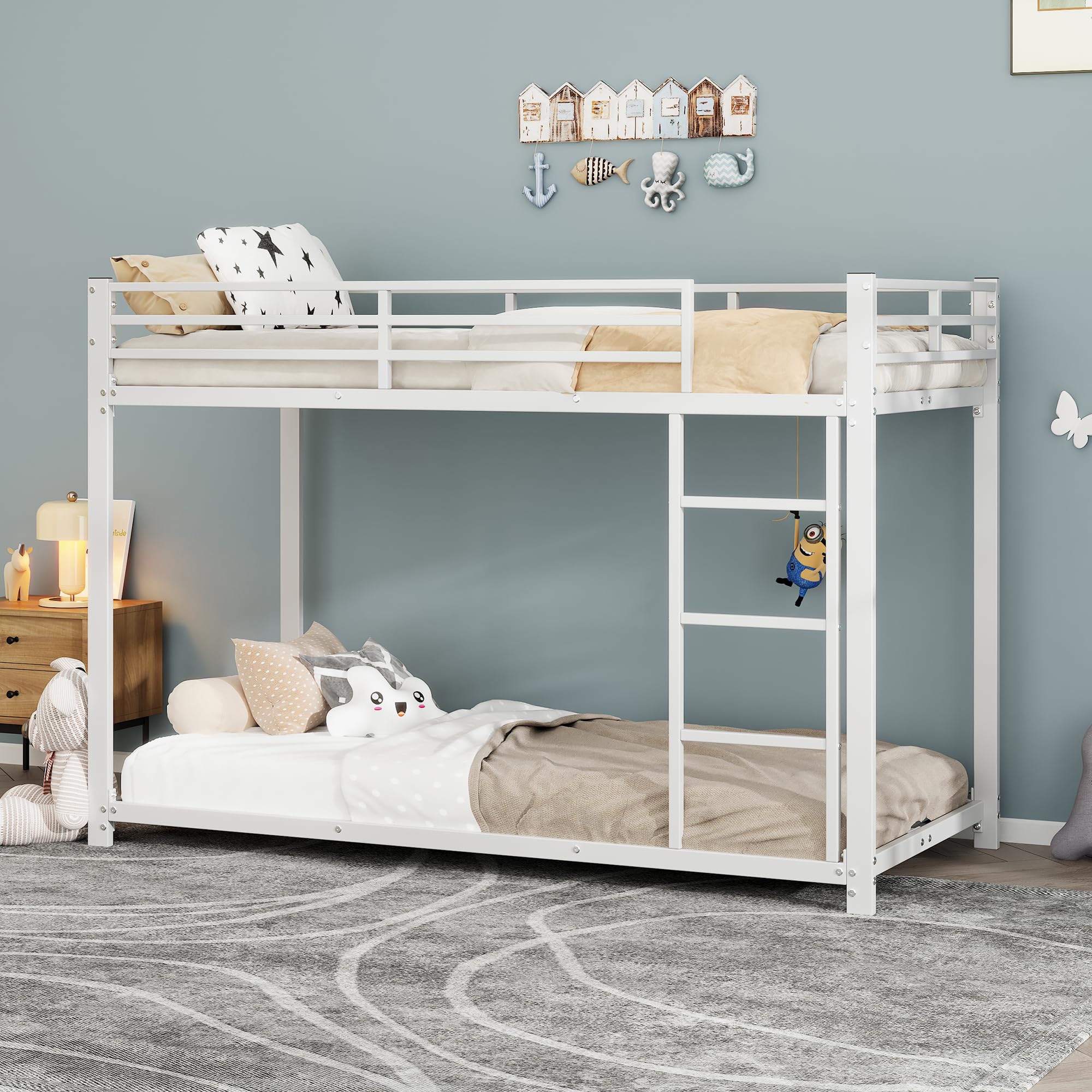 Generisch 90 x 200 lettini per bambini, letti a castello, letti in ferro, forma classica, colore bianco