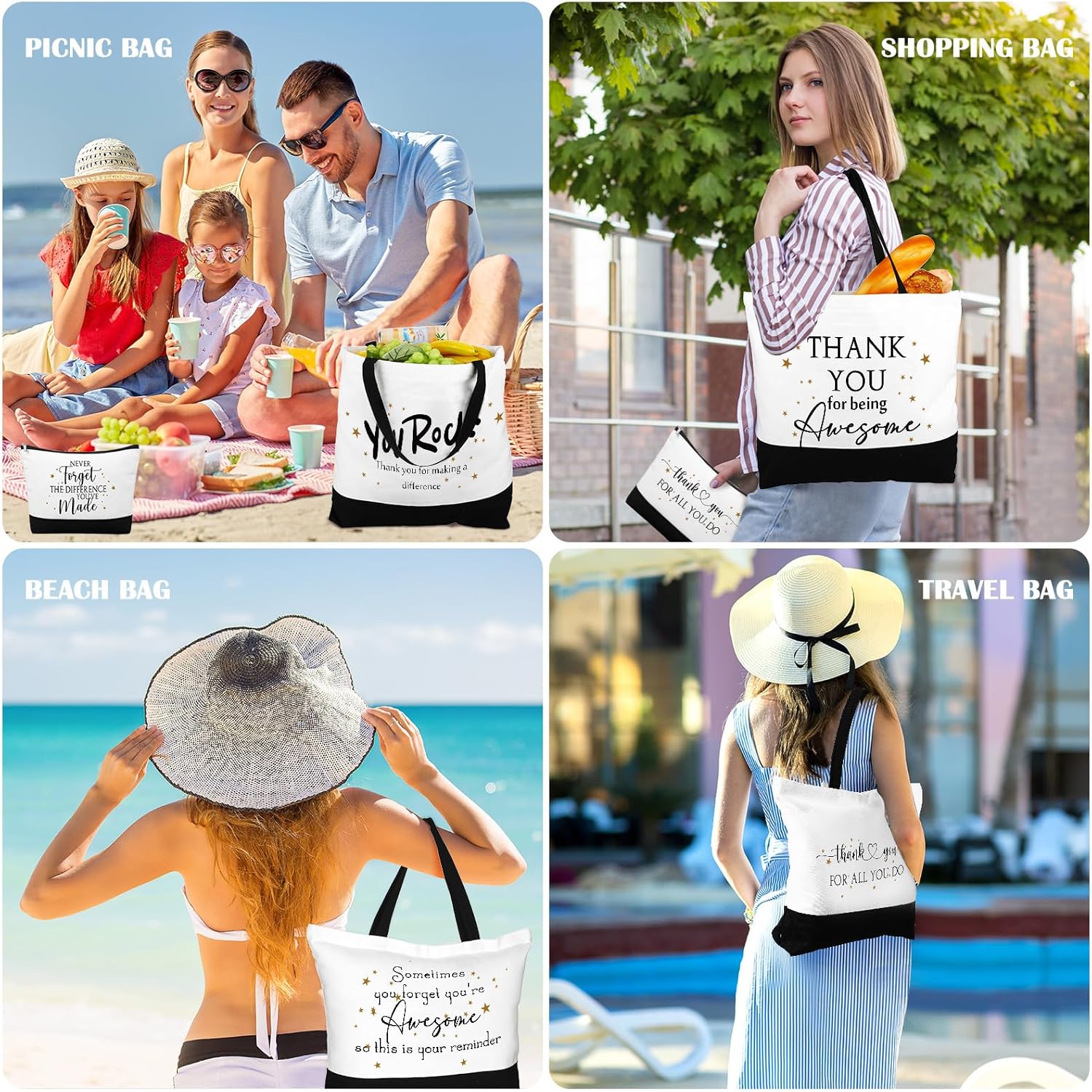 Cunno 24 Pcs Thank You Gifts Bag Bulk for Volunteer Women Canvas Tote Bag for Team Coworker Social Worker Nurse Teacher Staff(Classic Thank You)