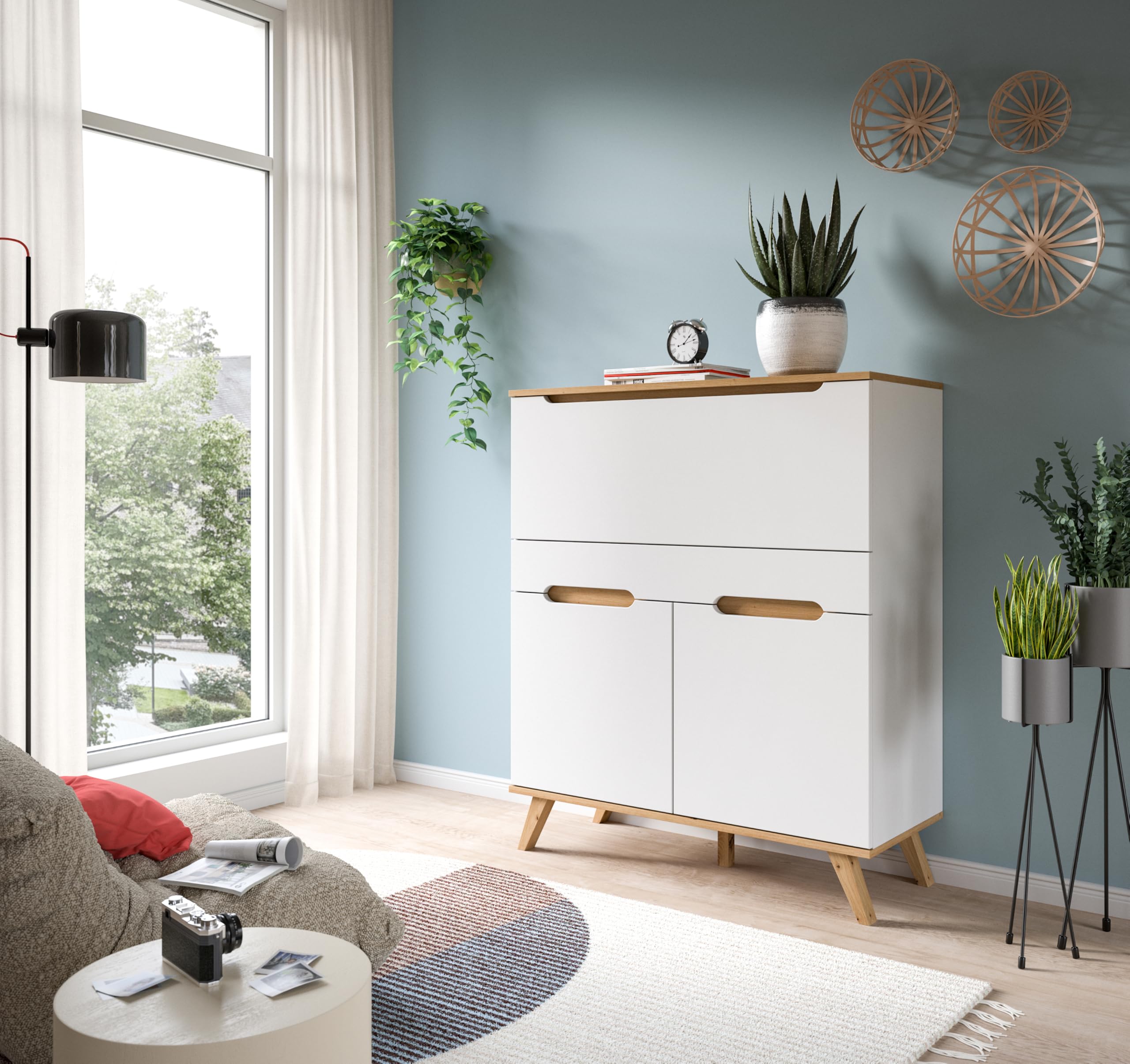 xonox.Home - Sekretär Stockholm 100x118x40 cm in weiß und Nox Eiche - Sekretär Schreibschrank Schrank Stauraumschrank - Pflegeleichte Oberfläche robust und langlebig