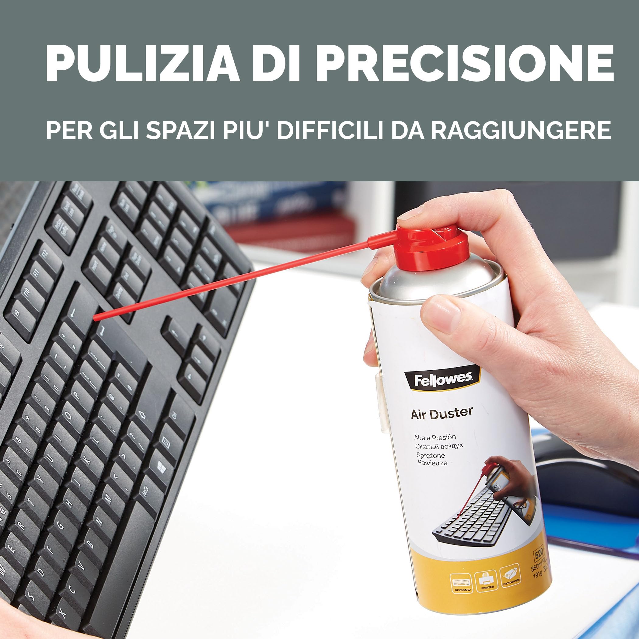 Fellowes Confezione da 6 bombolette di aria compressa – 350 ml, senza HFC – Pulitore antipolvere per PC, tastiera, stampanti, fotocopiatrici e dispositivi elettronici – Casa e ufficio