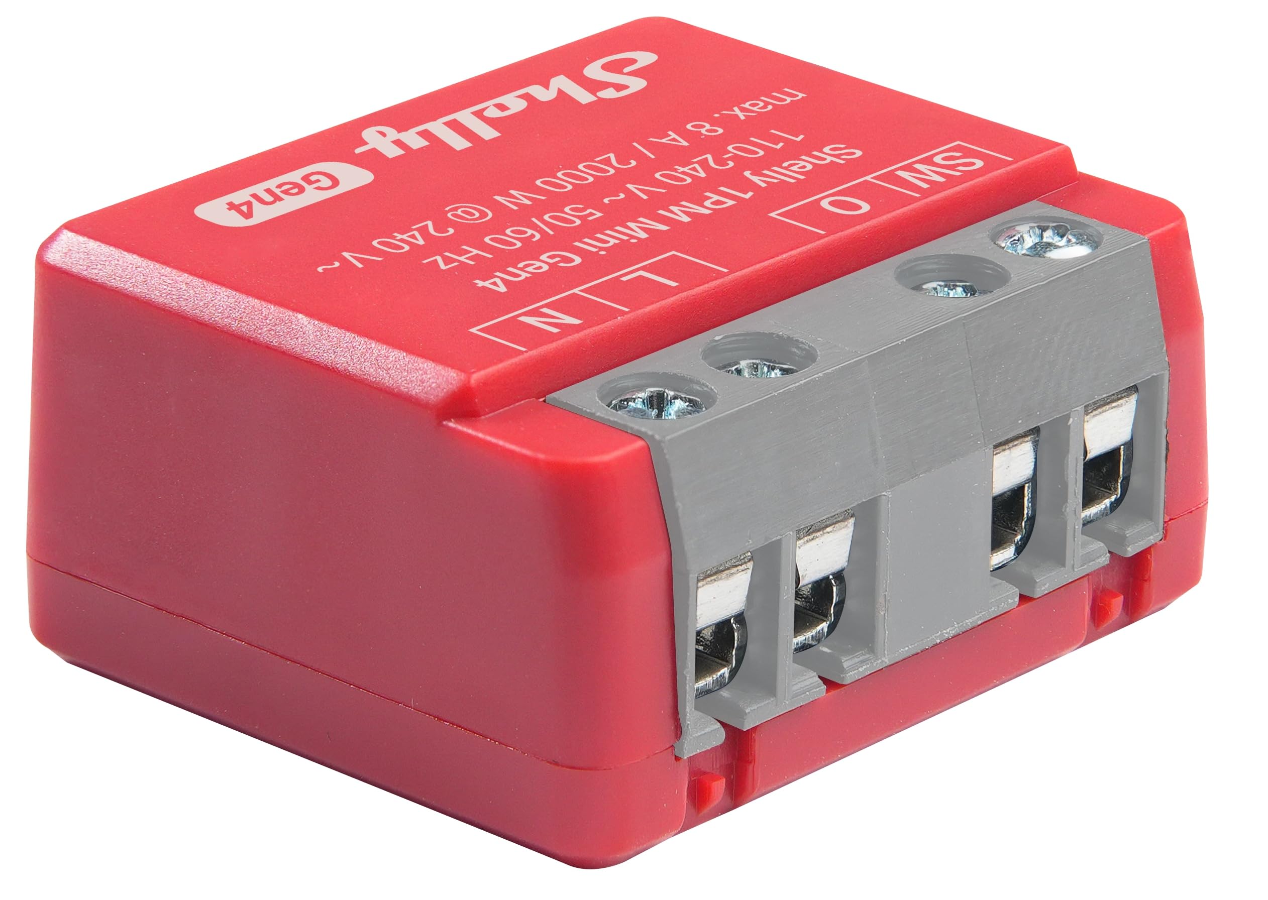 SHELLY Relè 1PM Mini Gen4, 8A, WLAN, Bluetooth, rosso, 4 pezzi
