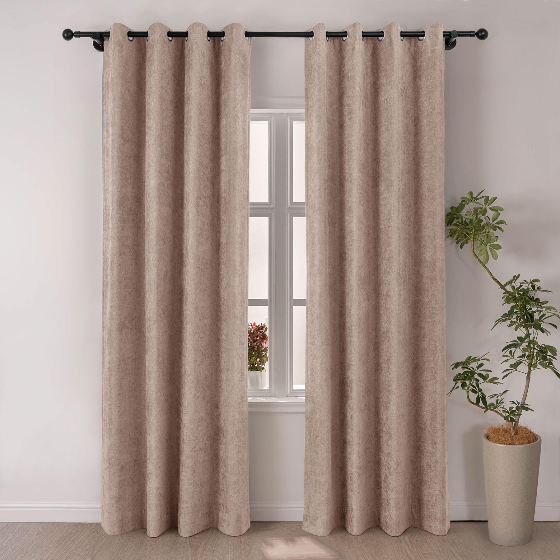 Macochico Parchment 100% Blackout Chenille Curtains 72”Wx96”L, Soft and Luxury Drapes with Nice Vertical, Thermal Panels for Bedroom Living Room Nursery, Grommet Drapery with Tieback, 1 Panel