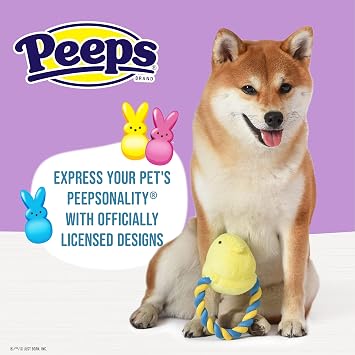Peeps for Pets Plush Chick Rope Pull Toy for Dogs Squeaker Dog Toy - Yellow/Blue