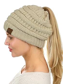 C.C BeanieTail Sparkle Sequin Cable Knit Messy High Bun