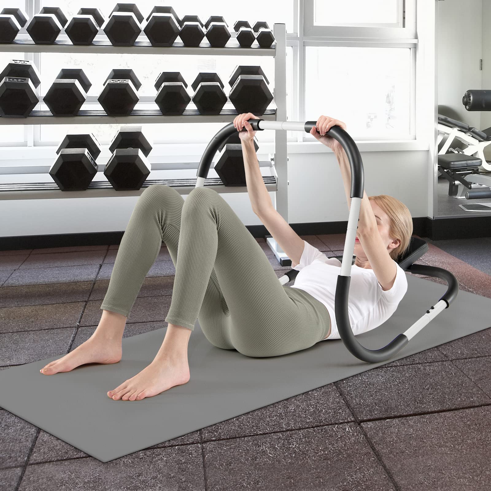 COSTWAY Entrenador de Fitness AB Trainer, Entrenador de Ejercicios de Fuerza Abdominales, Reposacabezas Acolchado