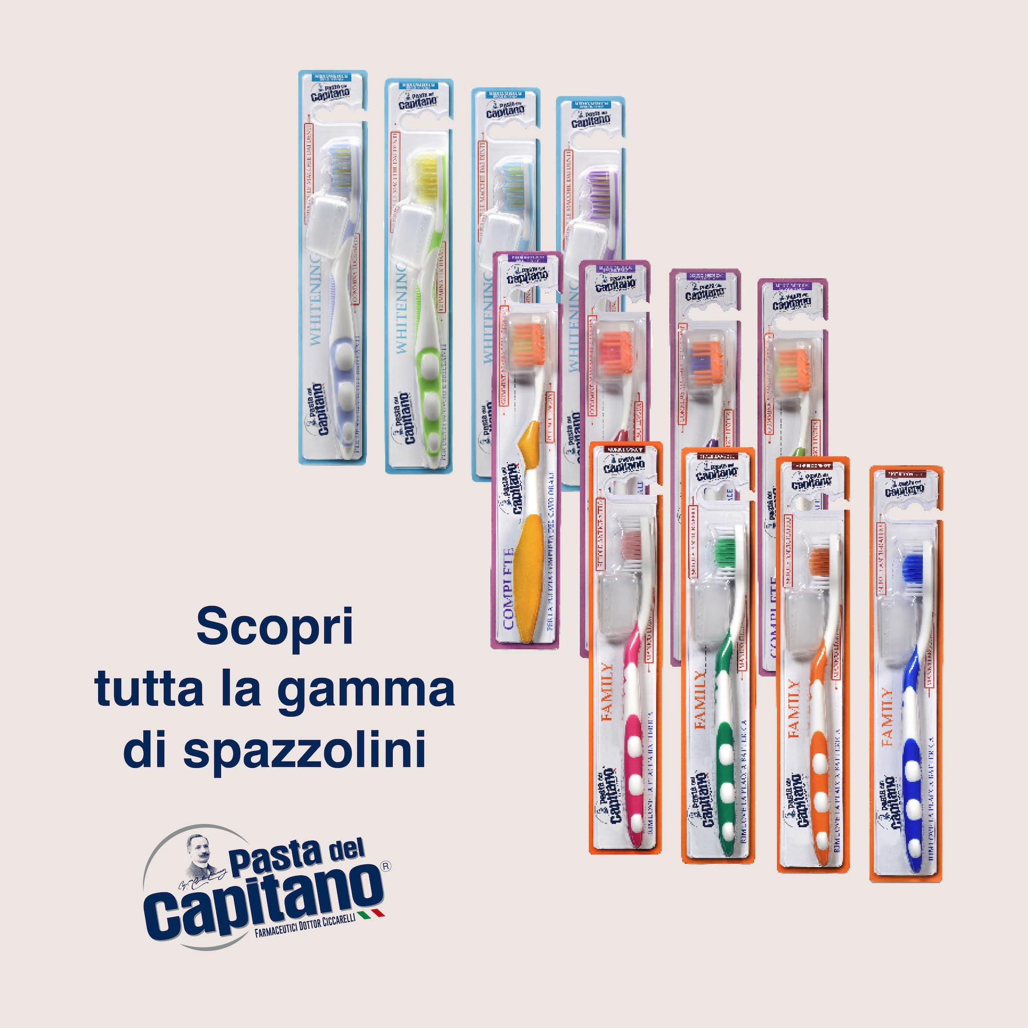 Pasta del Capitano, Spazzolino Family con Setole Morbide, Raggiunge gli Angoli più Difficili, Rimuove la Placca Batterica Senza Danneggiare lo Smalto