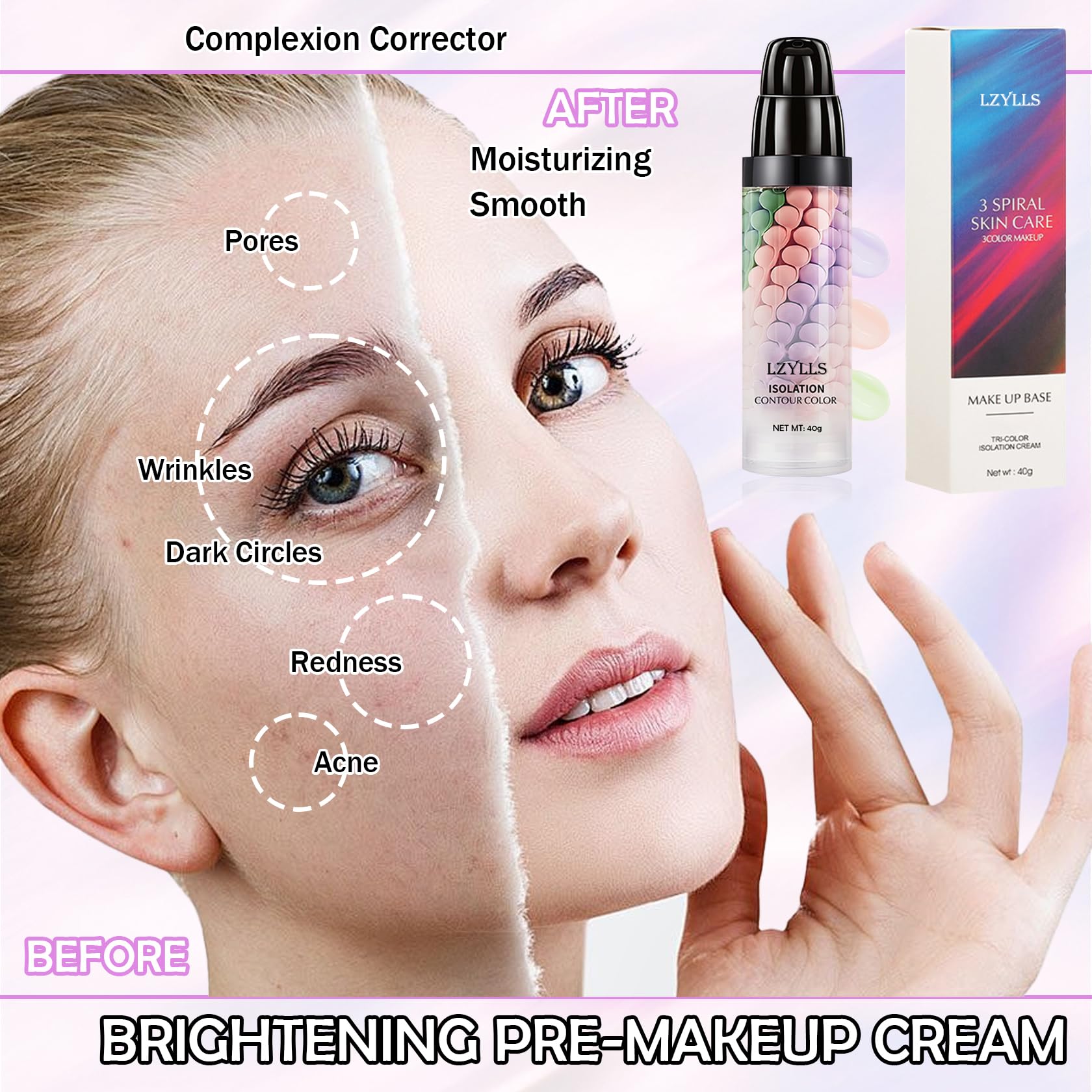 Corrector de color de un paso, suero facial corrector de color, imprimación de maquillaje invisible de poros faciales, crema aislante de control de aceite, base corrector hidratante para 2