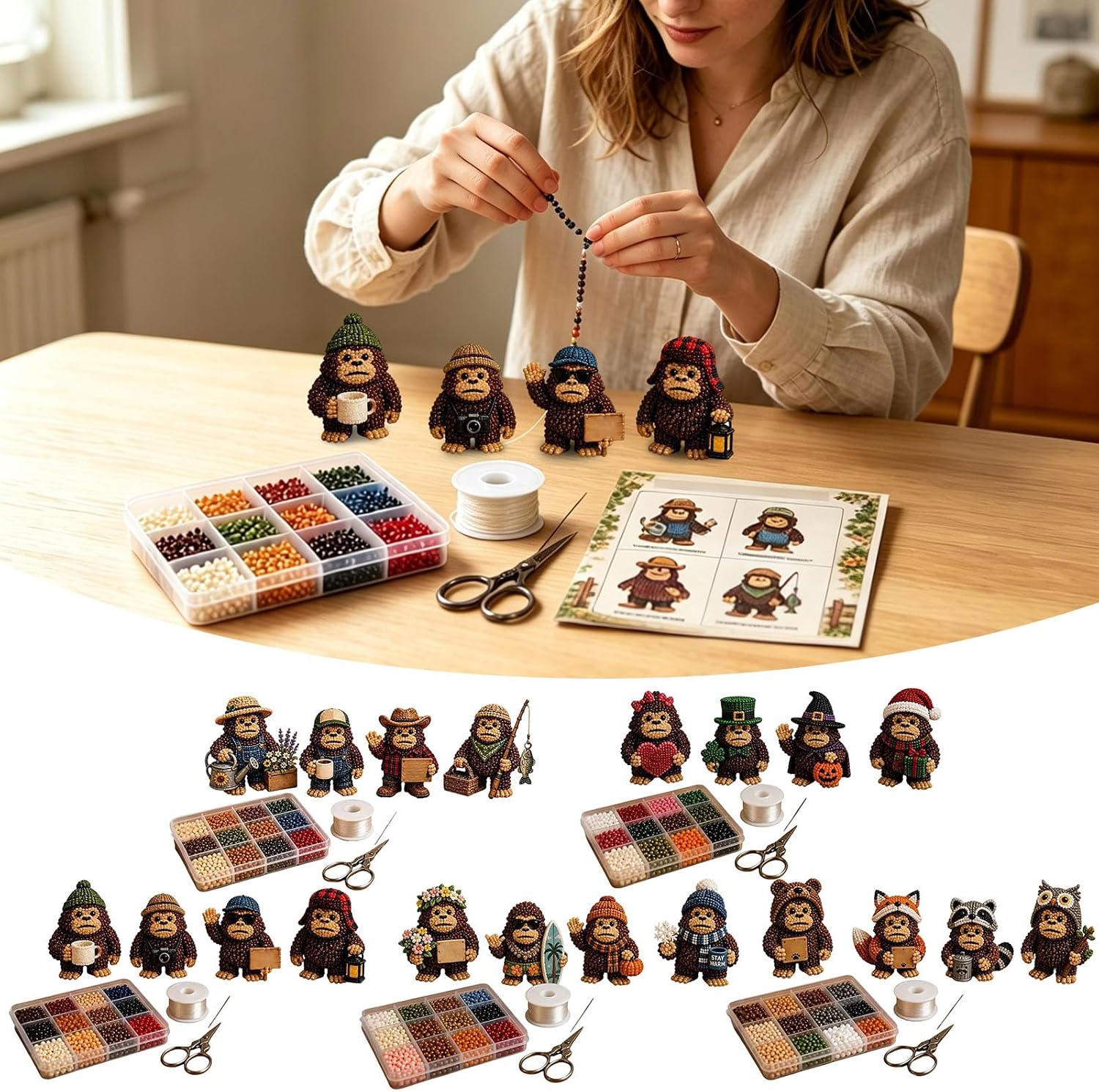 Tiny 3D Beaded Animal DIY Kit, Creative Beaded Mini World 3D DIY Kit Collection, Petite Beaded Gnomes Birds Highland Cow Halloween Craft Kit, DIY Creative Jewelry Art Craft Gifts (Monkey) image 4