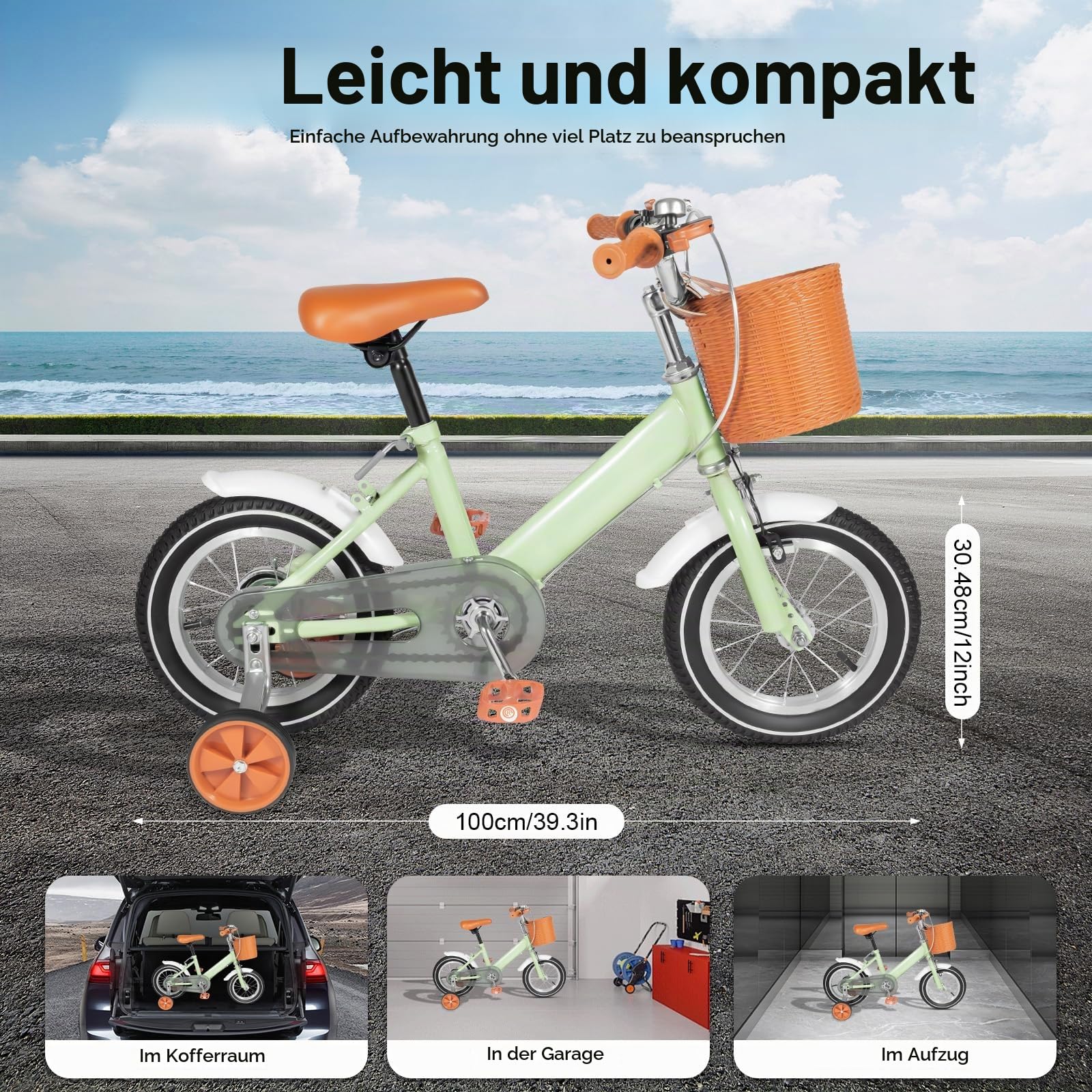 Fahrrad 12 Zoll, Kinderfahrrad Upgraded mit verstellbarem Sitz, Dualbremsen und Stützrädern, Trainingsfahrrad für Jungen & Mädchen, Höhenverstellbarer, Geeignet für Anfänger Fahrer