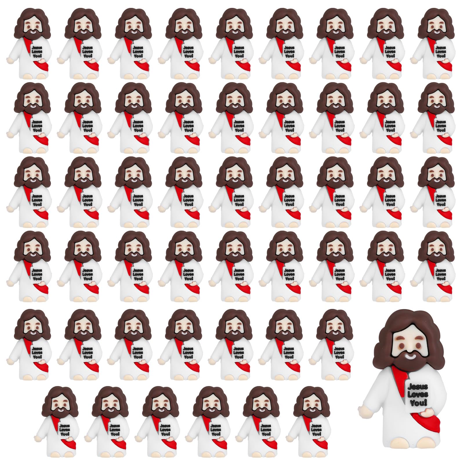 50pcs Mini Jesus Statue, Little Jesus Figures Miniature Jesus Figurines Bulk Jesus Statue Small Jesus Doll Tiny Jesus for Hiding for Easter Egg Stuffers Christmas Party Favor Gift(Red)
