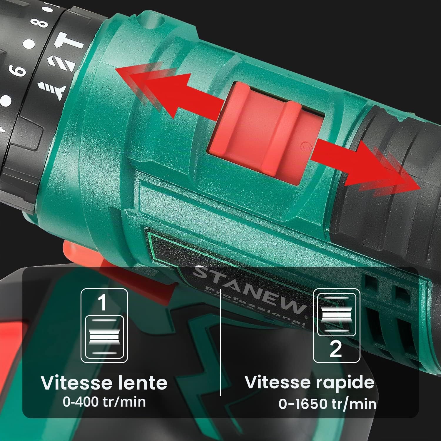 Perceuse à Percussion, STANEW QW Perceuse-Visseuse sans fil 2 batteries Li ion 20V, Couple 18+3, avec 2 Batterie et Chargeur ST-919