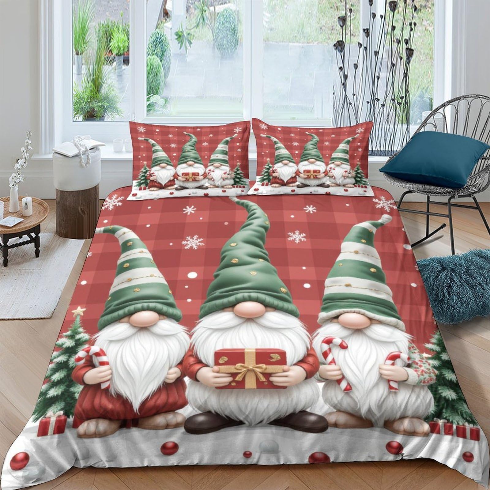 Ctjqhvkz Style-10 3D Printed Christmas Gnome Fitted Sheet Microfiber Red Green Festive Snowflake Bed Cover For Bedroom Guest Room Decor Single（135X200cm）