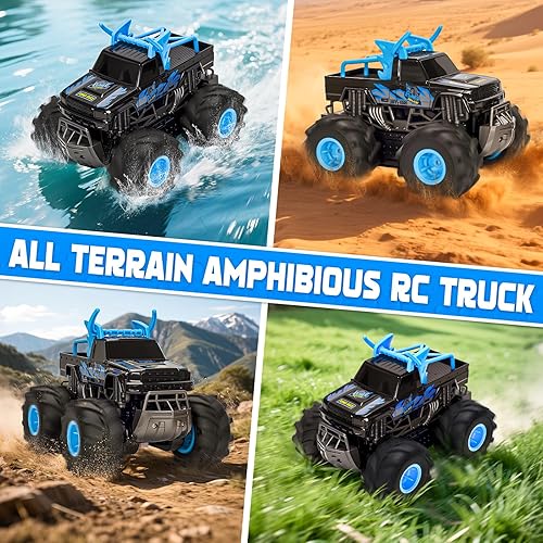 Miniatura 3 de BainGesk Juguetes de camión monstruo a control remoto impermeable, auto RC 116, 2.4GHz 4WD juguetes de automóvil todo terreno con 2 baterías