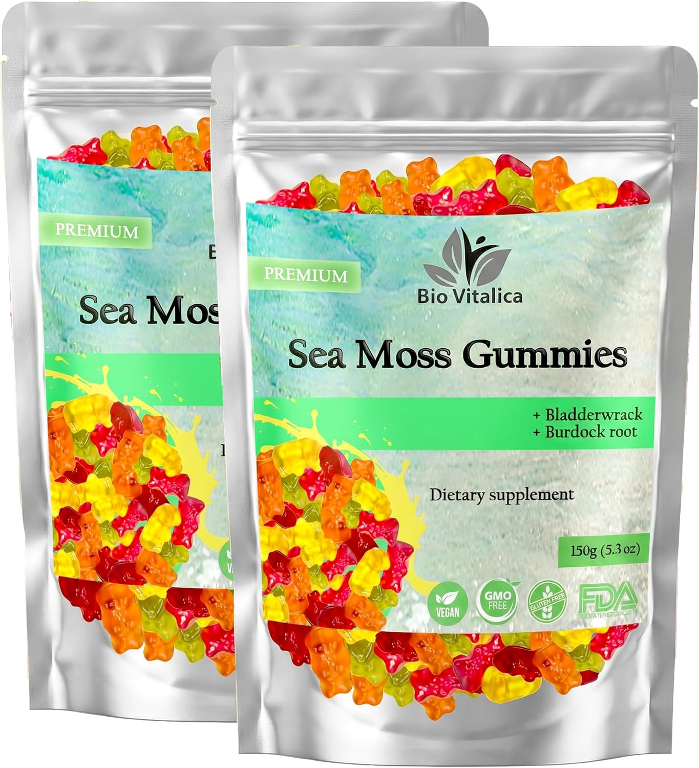 Sea Moss Gummies – with Bladderwrack & Burdock Root – Wildcrafted Gel + Powder – Vegan, Keto, Non-GMO, Gluten-Free – Fruity Mineral-Rich Gummies – 50 Count (3 Pack)