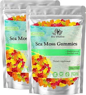 Sea Moss Gummies – with Bladderwrack & Burdock Root – Wildcrafted Gel + Powder – Vegan, Keto, Non-GMO, Gluten-Free – Fruity Mineral-Rich Gummies – 50 Count (2 Pack)