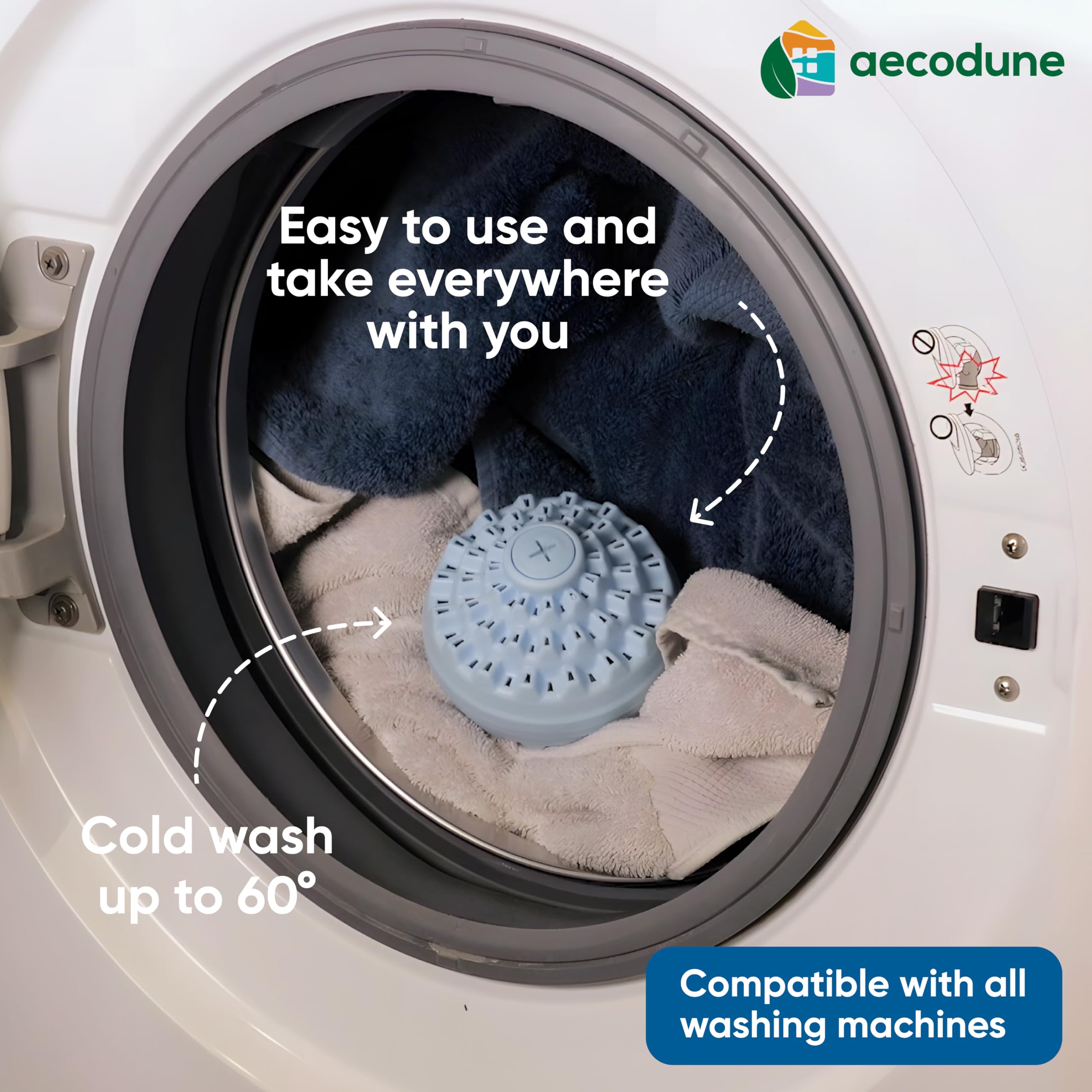 aecodune Ekologiczna piłka do prania w pralce – 240 praniach – naturalny proszek do prania w perłach do prania Zero Waste – detergent do prania Sensitiv – olejek eteryczny – antywapienny i ekonomiczny kulka