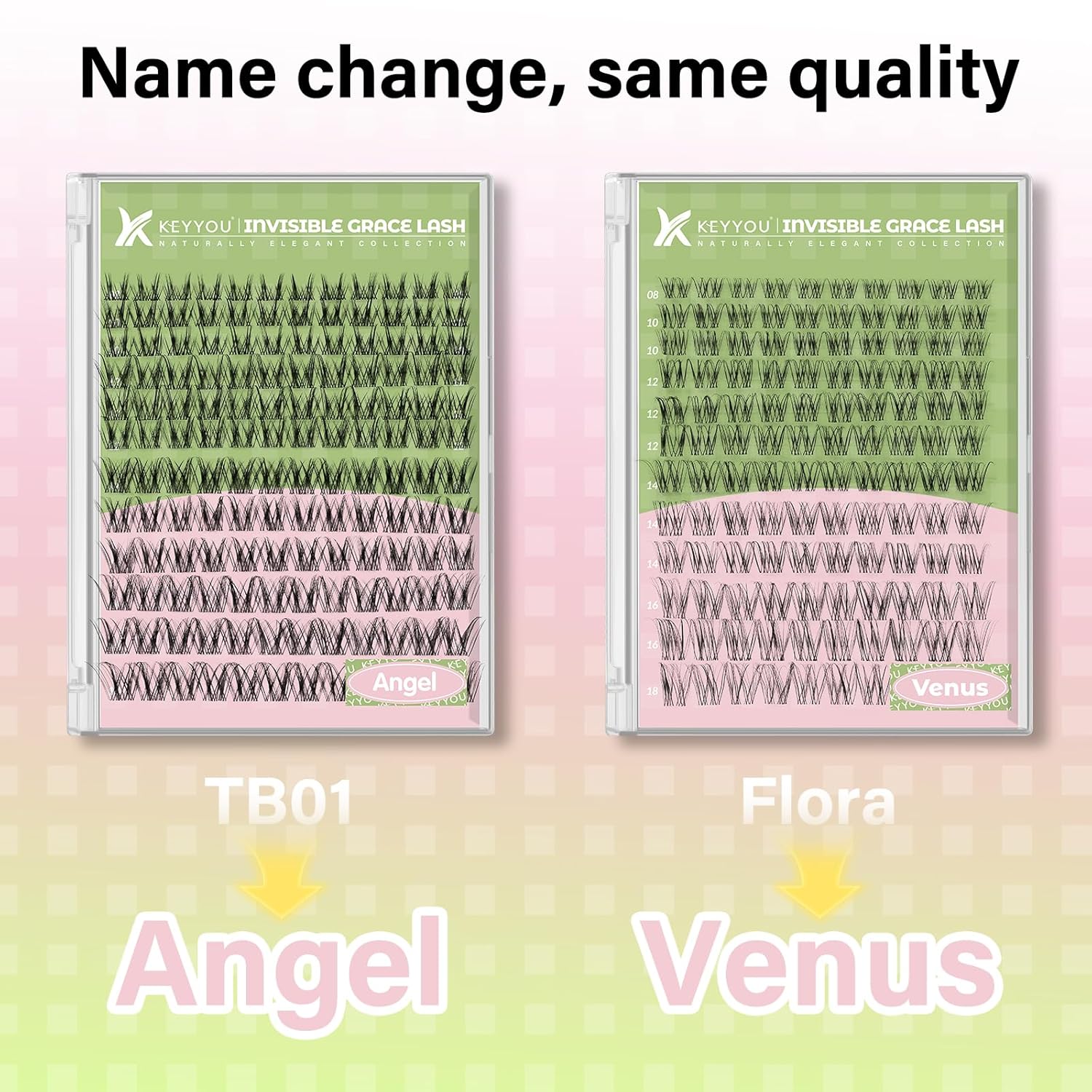 KEYYOU Angel lash Clusters Kit Lash Extension Kit C Curl 144Pcs Eyelash Extension Kit Wispy Natural Invisible Band Lash Kit with Waterproof DIY Lash Extension Kit at Home(Angel-D-8-18MIX)