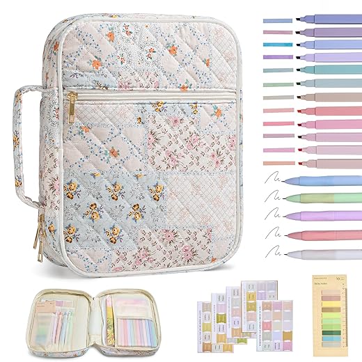Bible Cover Case for Women Large Bible Cover with Durable Handle Quilted Bible Carrying Case for Girls Bible Study Supplies Accessories (Spliced Flower, Spliced Flower)