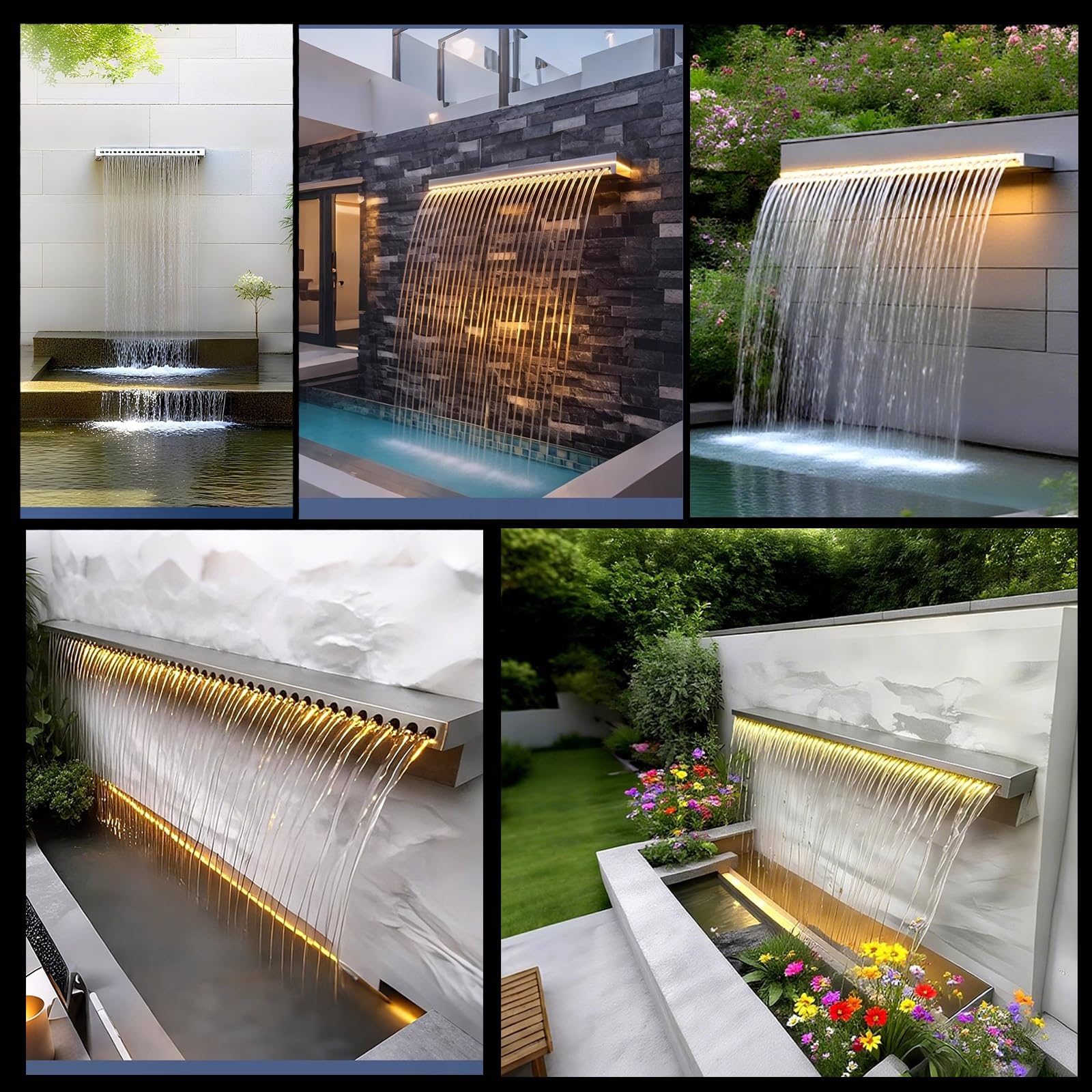 Cascata in acciaio inossidabile Spillway per stagni Fontana esterna resistente Caratteristiche 61 "Commercial & Home Patio Cascata Stagno Fontana Attrezzatura
