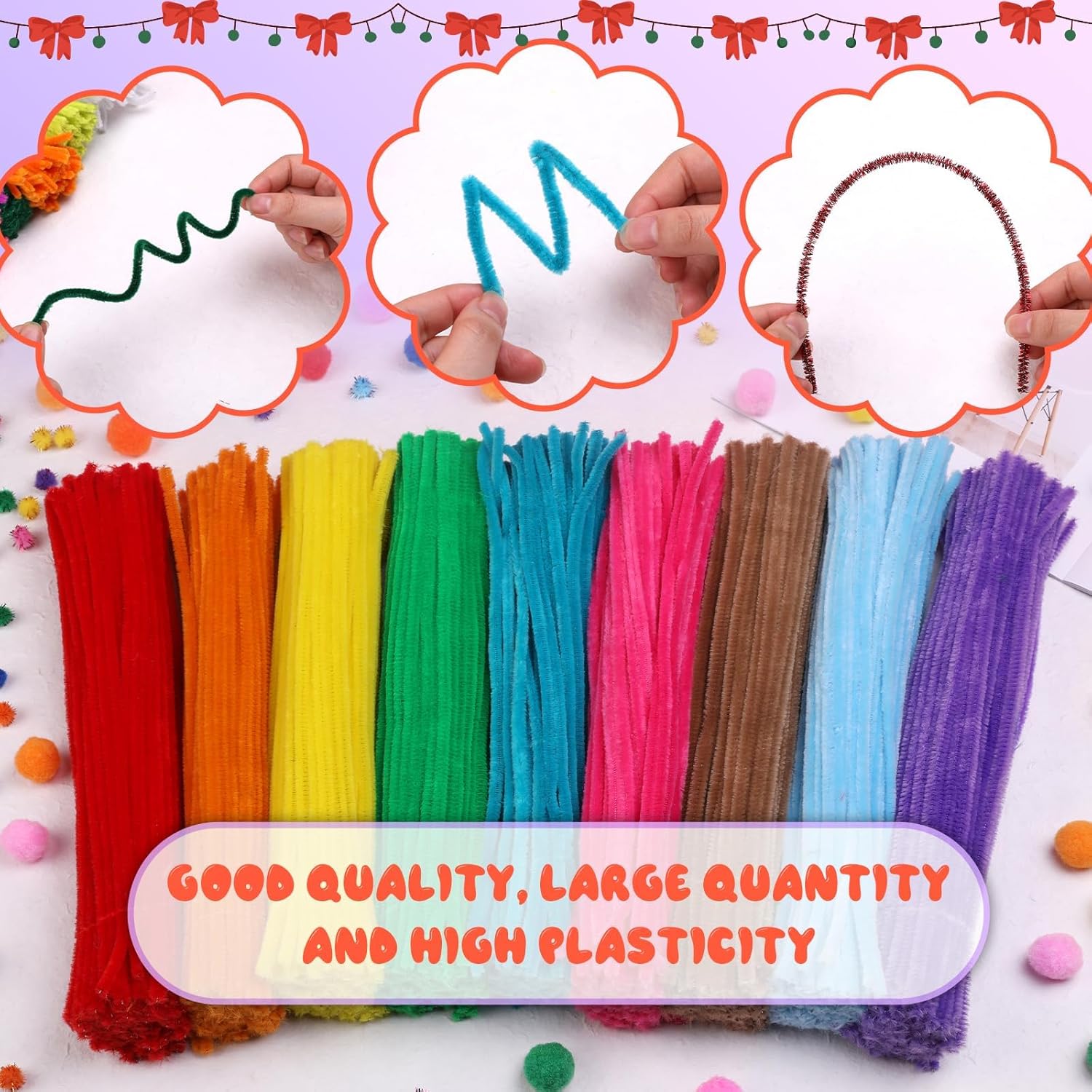 2000PCS Pipe Cleaners, Pipe Cleaners Chenille Stem 20 Assorted Colors, Craft Supplies Include Pom Poms Googly Eyes for Halloween Decorations DIY Arts Crafts Project
