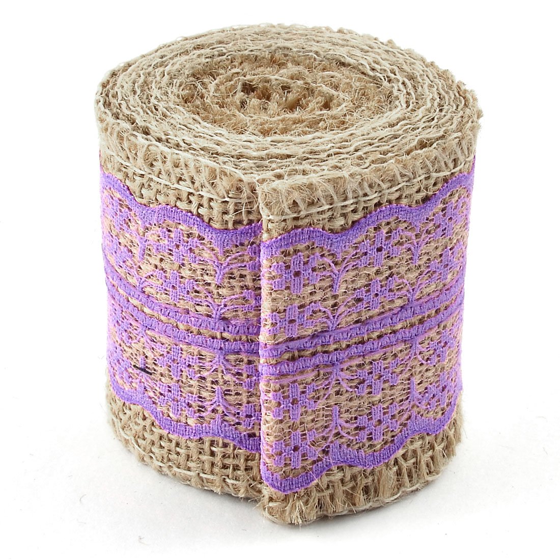 Sourcingmap Burlap Hessian Strap Art Crafts Lace Ribbon Roll Trim Edge 2.2 Yards Purple for Wedding, Khaki,light Purple - Image 2