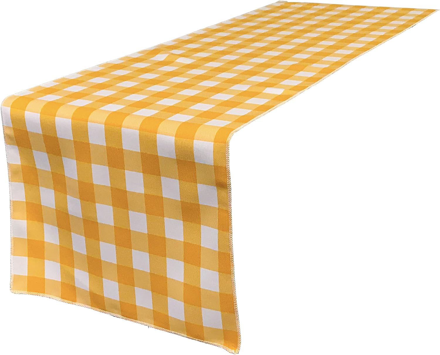 LA Linen Poly Checkered Table Runner, 14 by 108-Inch, Dark Yellow/White