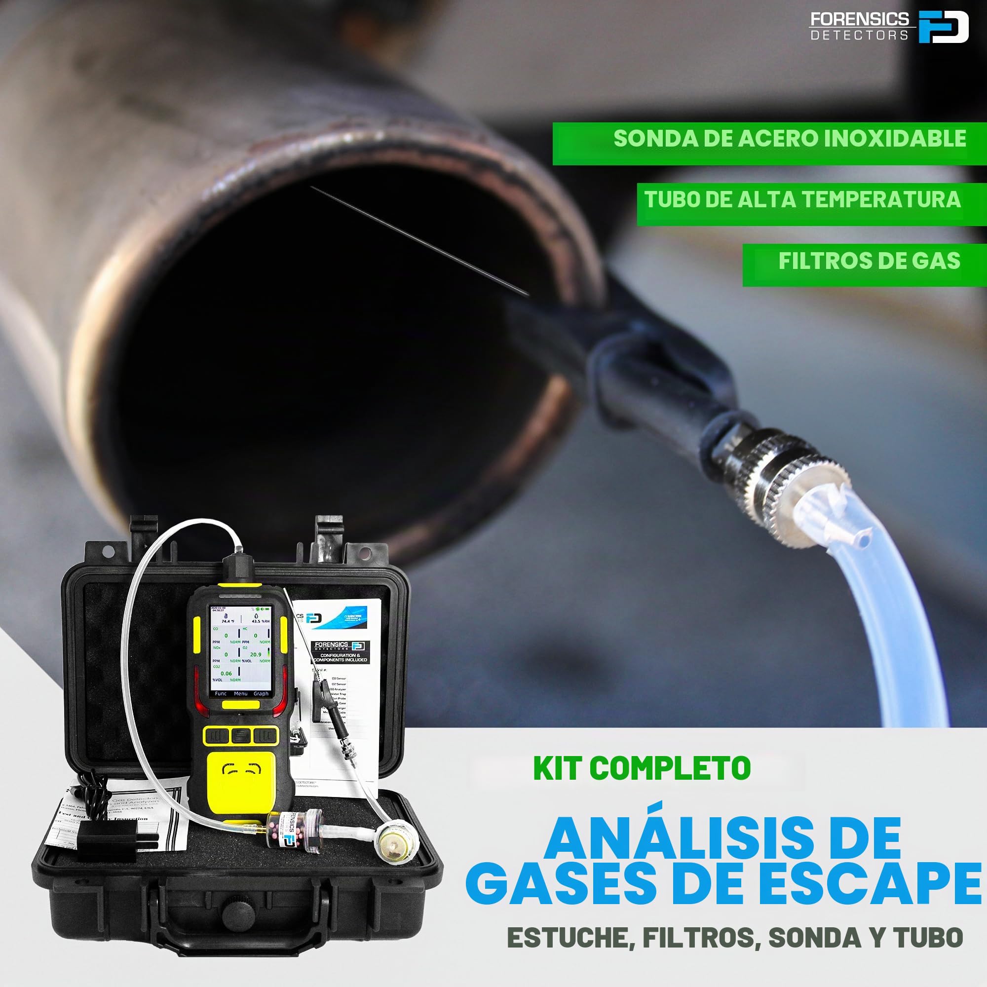 Analizador de 5 gases | Gases de escape automotrices | CO, O2, HC, NOx, CO2 | Emisiones del tubo de escape | Certificado de Calibración de la UE |