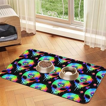 Pet Feeding Mat Cat & Dog Food Mat for Food and Water Bowl Alien Trippy Painting Art Placemat Pet Supplies & Accessories
