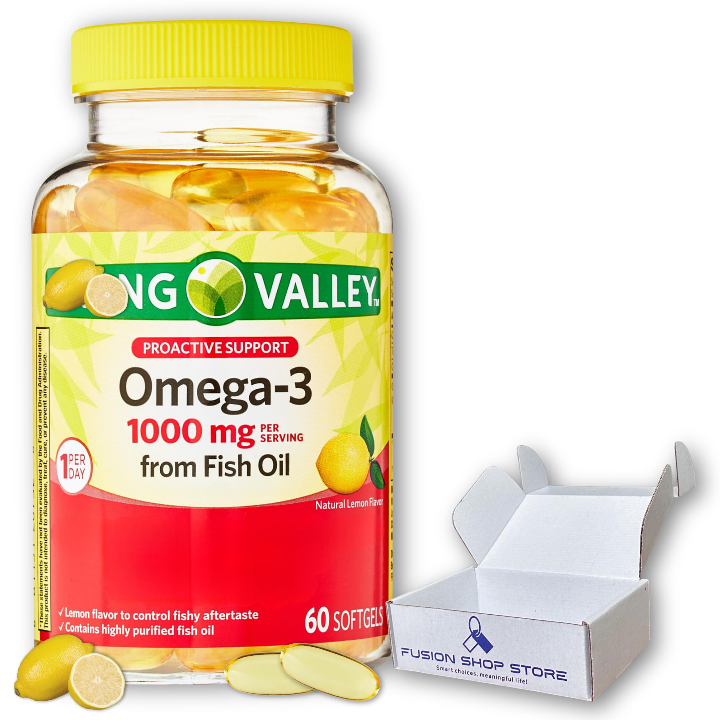Spring Valley フィッシュオイル 1000mg オメガ-3、栄養補助食品60ct(1パック) フュージョンショップストアキーチェーン付きトラベルケースピル(1)