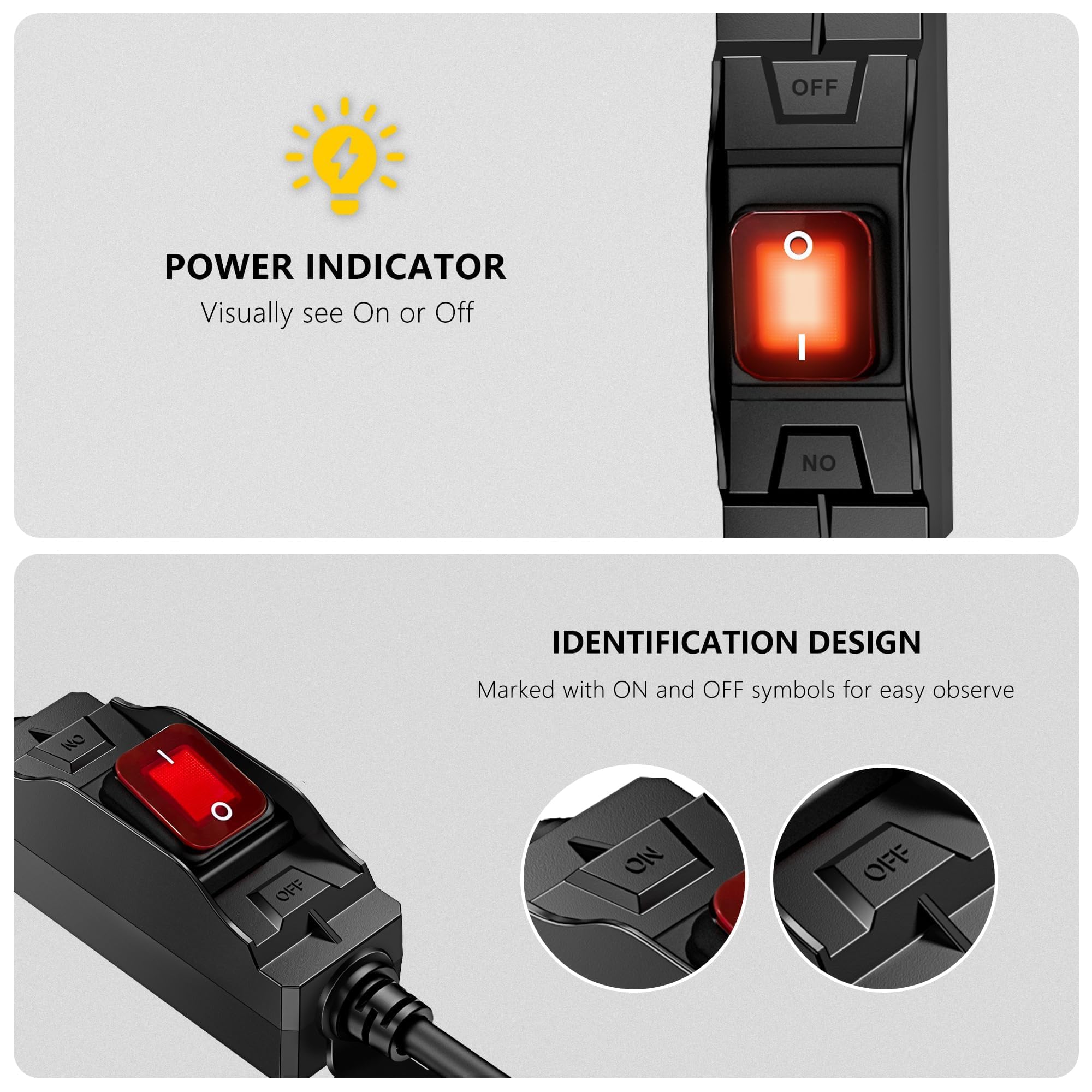 Cable de extensión con interruptor de encendido/apagado, cable de extensión para exteriores de 3 clavijas, interruptor en línea impermeable con agujeros fijos, resistente 125 V para soldador,