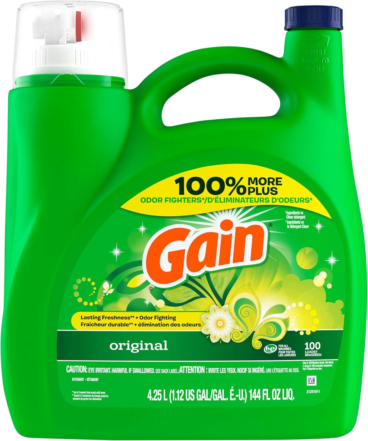 Gain Liquid Laundry Detergent, Original Scent, Freshness + Odour Fighting, Laundry Detergent Liquid Soap, 100 loads, 4.25L
