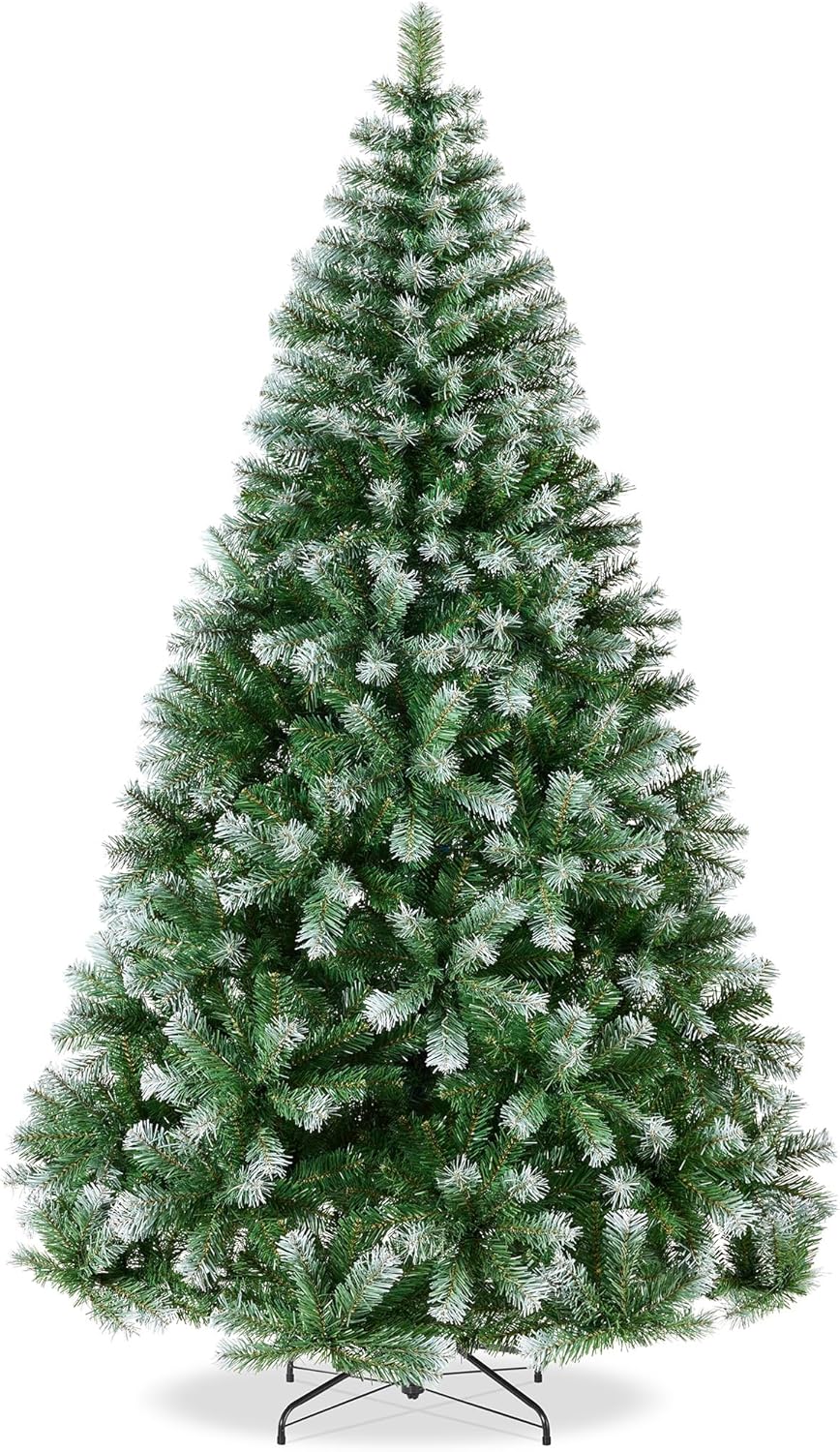 Best Choice Products Artificial Christmas Tree, 6ft Premium Unlit Pine Design, Dense Branches Realistic Holiday Décor​ w/Easy Assembly - Frosted Pine