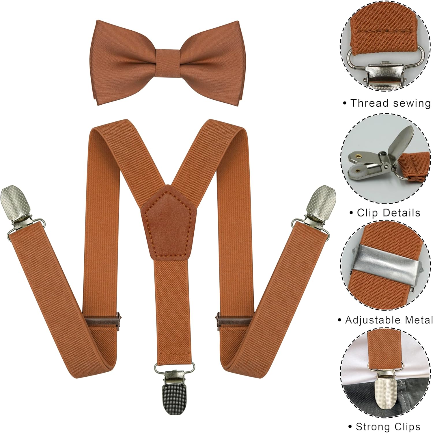 Adjustable Baby Boy Suspenders and Bow Tie, Pre-tied Kids Bowtie and Elastic Suspenders with 3 Strong Metal Clips - Image 2