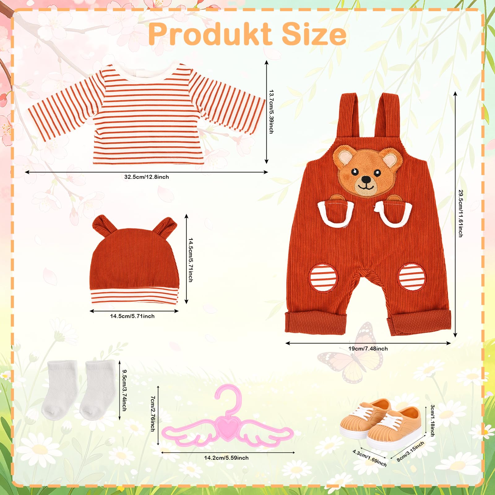 Ubranie dla lalek 35-43 cm, 6 sztuk, słodkie ubranka dla niemowląt, lalki dla dzieci o średnicy 35-17 cali, ze skarpetkami, wieszakami na buty, ubranka 43 cm, strój dla lalek, prezent dla dzieci