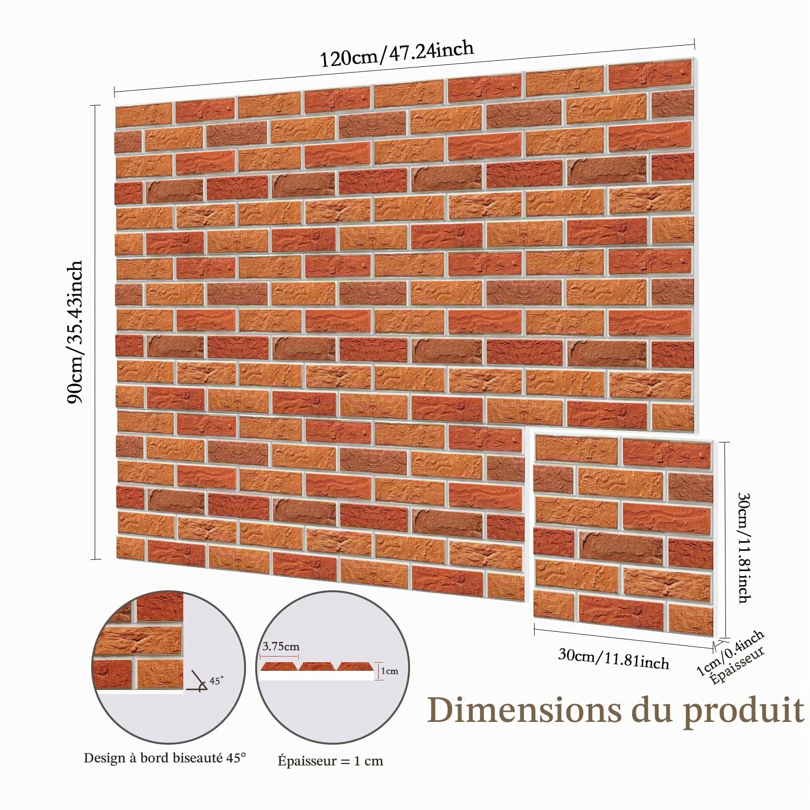 JBER - Lot de 12 panneaux acoustiques autocollants, panneaux insonorisants en brique, panneaux muraux acoustiques haute densité pour studios d'enregistrement, salle de jeux, maison, bureau, 30x30x1cm